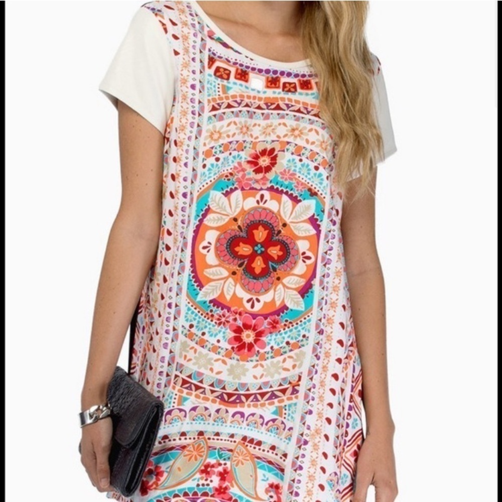 MINKPINK KOMBI LOVE TUNIC TEE/ MINI DRESS WITH FAUX LEATHER SLEEVES